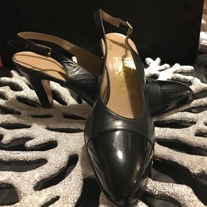 Salvatore Ferragamo Blue & Black Leather Heels
